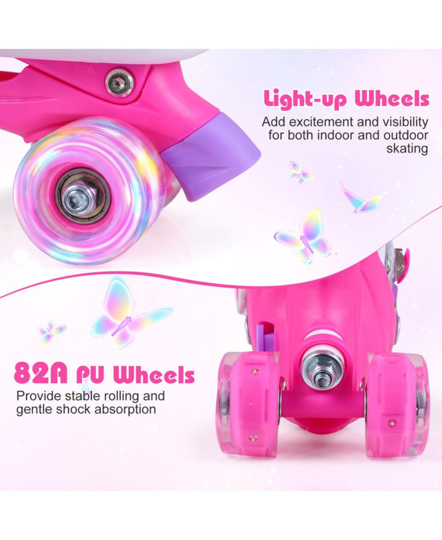 Детские игрушки HONGGE Light-Up Wheels Adjustable Reinforced Brake Roller Skates, Sizes 11C-1, Ages 5-7, цвет: Розовый — фото 4