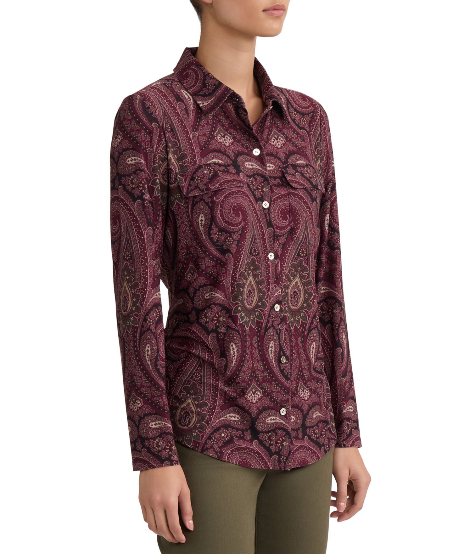 Женский топ Jones New York Paisley Long-Sleeve Button-Down Top, цвет: Винный — фото 2