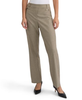 Petite Pull-On Plaid Straight-Leg Pants