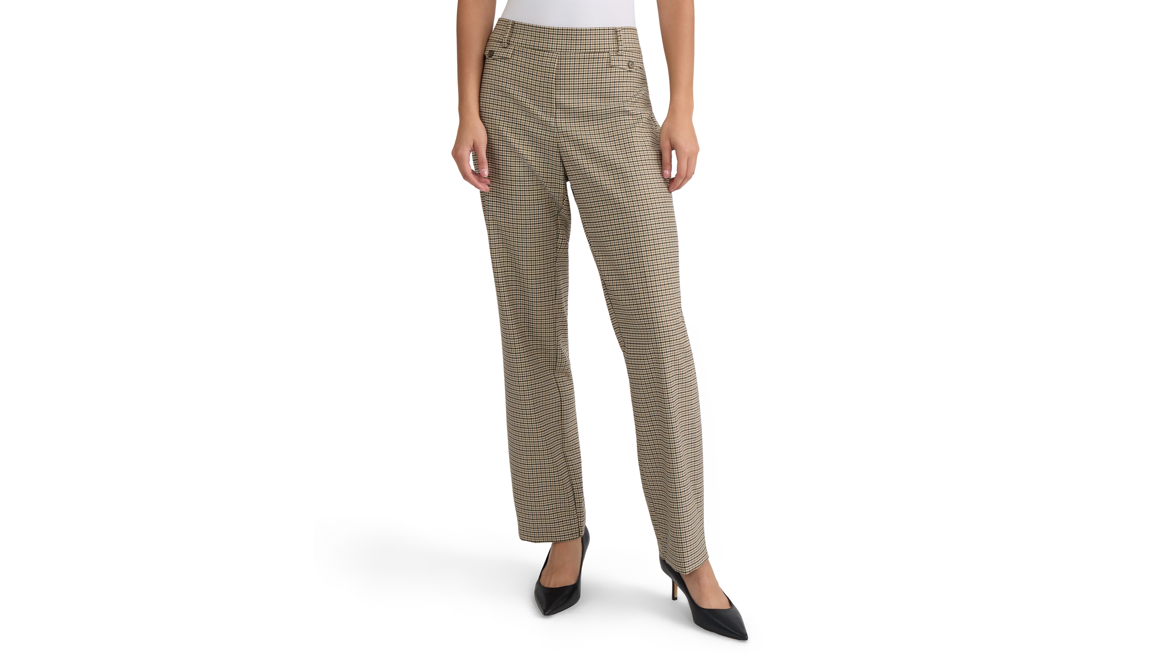 Jones New York Petite Pull-On Plaid Straight-Leg Pants
