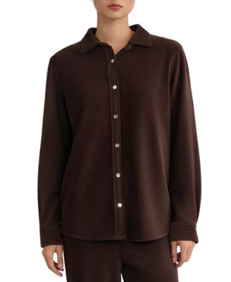 Petite Corduroy Button-Up Collared Top
