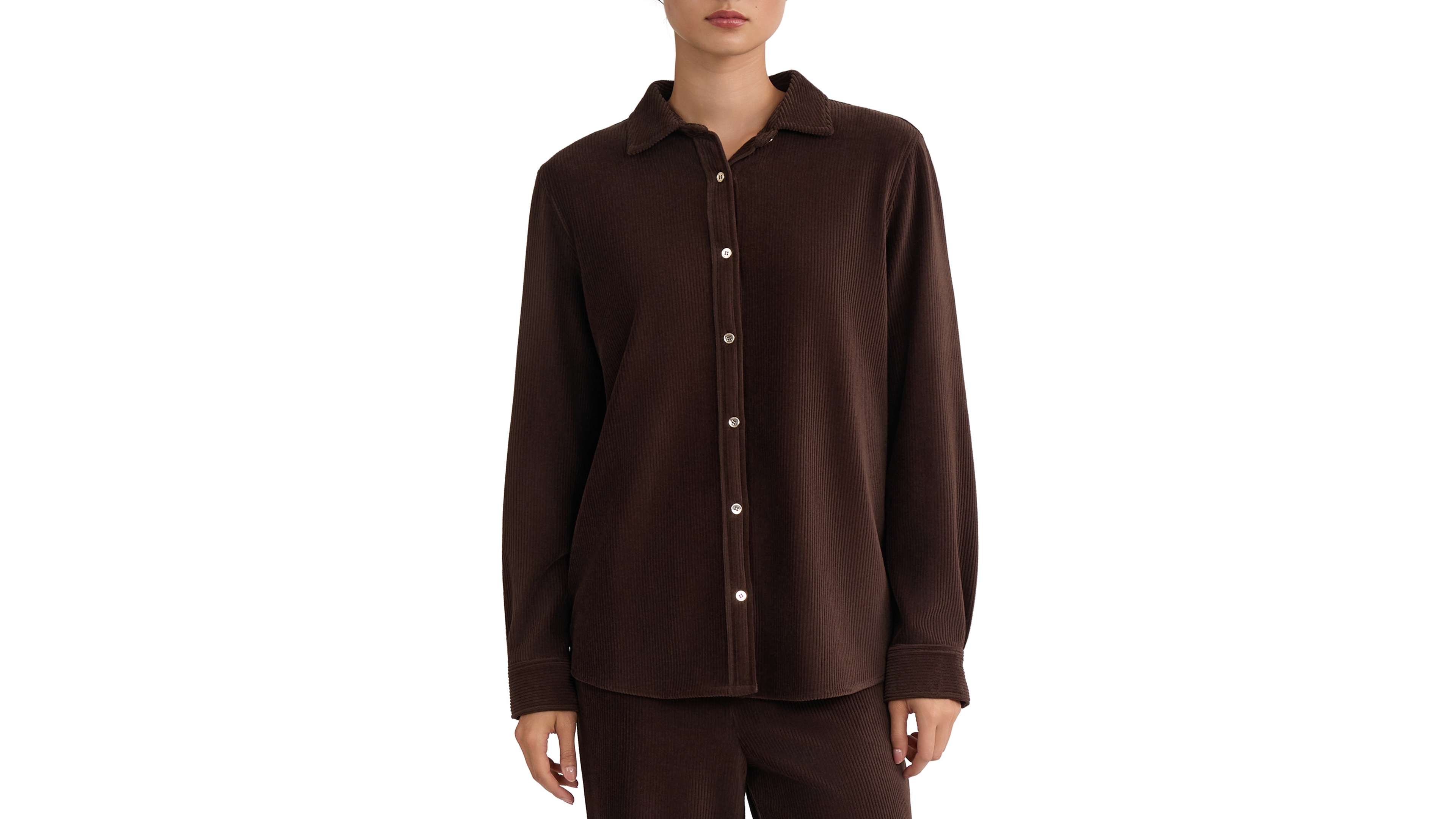 Jones New York Petite Corduroy Button-Up Collared Top