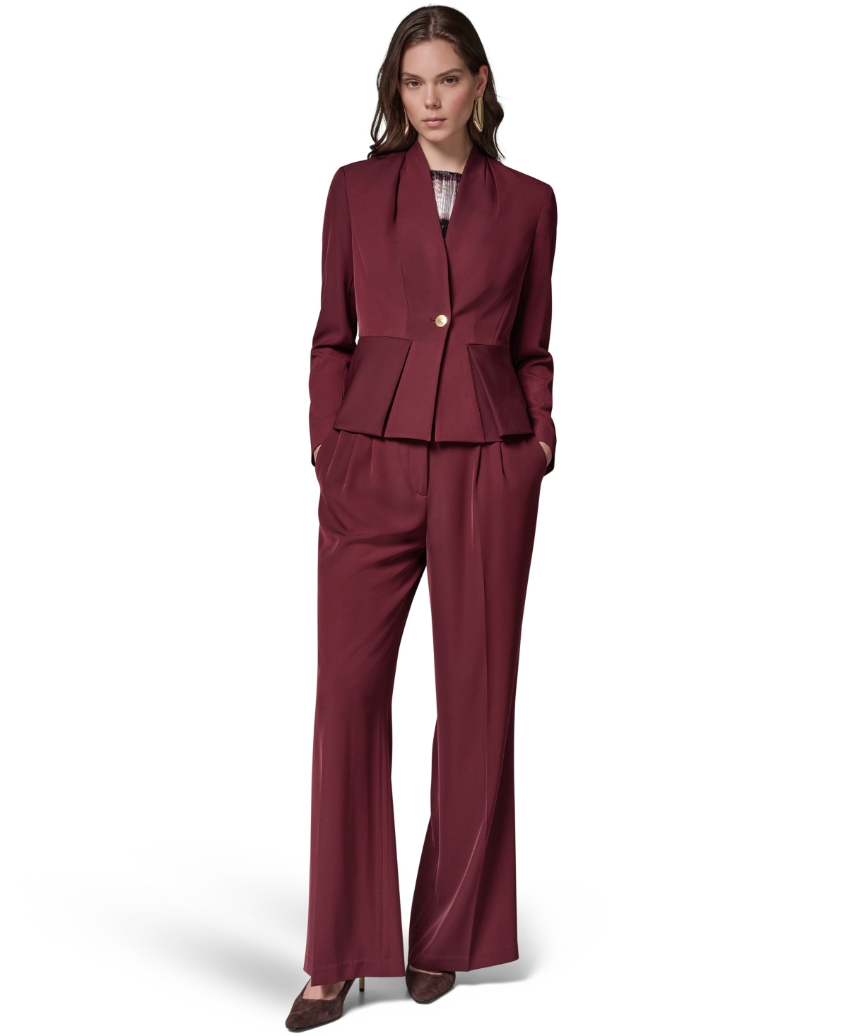 Donna Karan New York Women's Petite Collarless Peplum Blazer