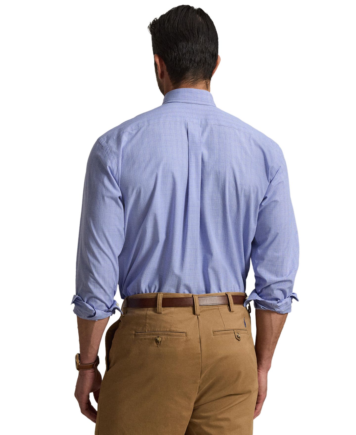 Мужская рубашка Polo Ralph Lauren Big & Tall Checked Stretch Poplin, цвет: Синий белый — фото 4