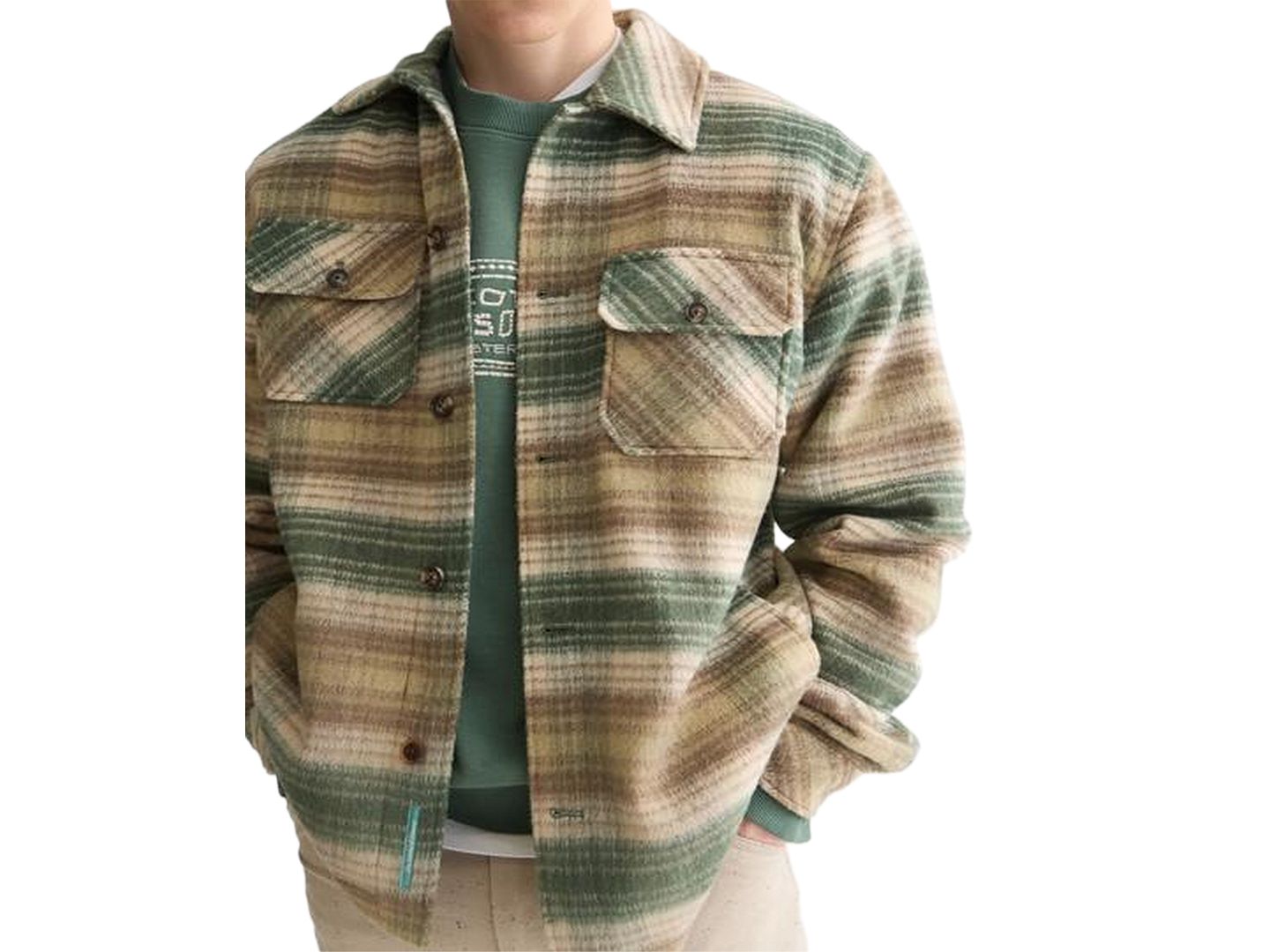 Мужские куртки SCOTCH & SODA Wool-Blend Checker Shacket, цвет: Тёмно-зелёный клетчатый — фото 4