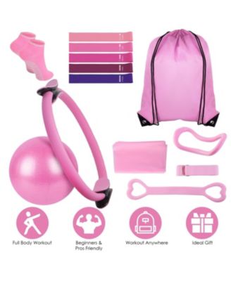 14-Piece Pilates Kit with Ring, Ball, 5 Resistance Bands, Yoga Strap, Non-Slip Socks and Carry Bag