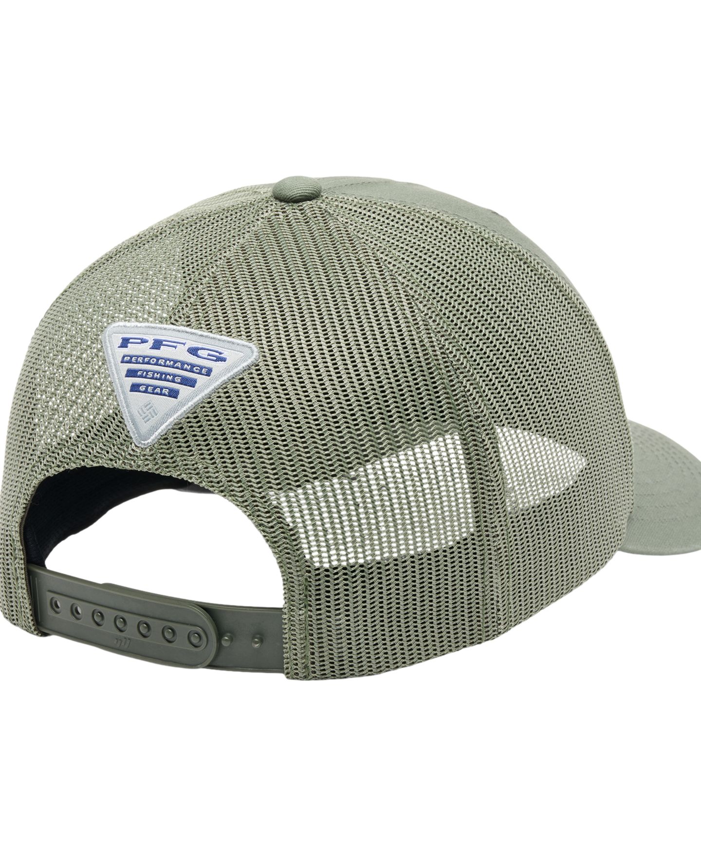 Мужская кепка Columbia Royal and White PFG Fish Flag Coolmax Trucker Snapback Hat, цвет: Кипарисовый / Табачный — фото 4
