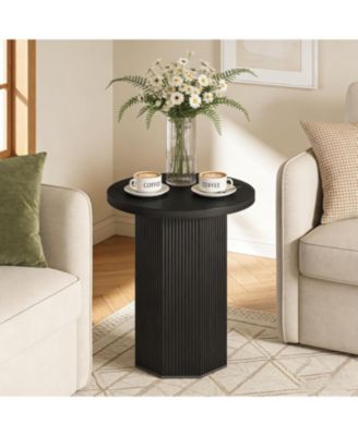 Round Pedestal End Table with Fluted Base