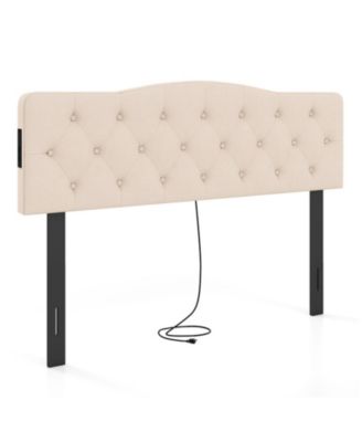 Tufted Upholstered Headboard for Full and Queen Bed with Charging Station