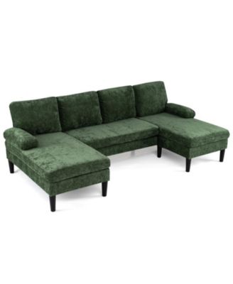 U-Shaped Sectional Sofa Couch with Double Chaise and 4 Lumbar Pillows for Living Room