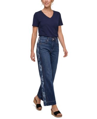 Petite Stride High-Waisted Floral-Jacquard Wide-Leg Jeans