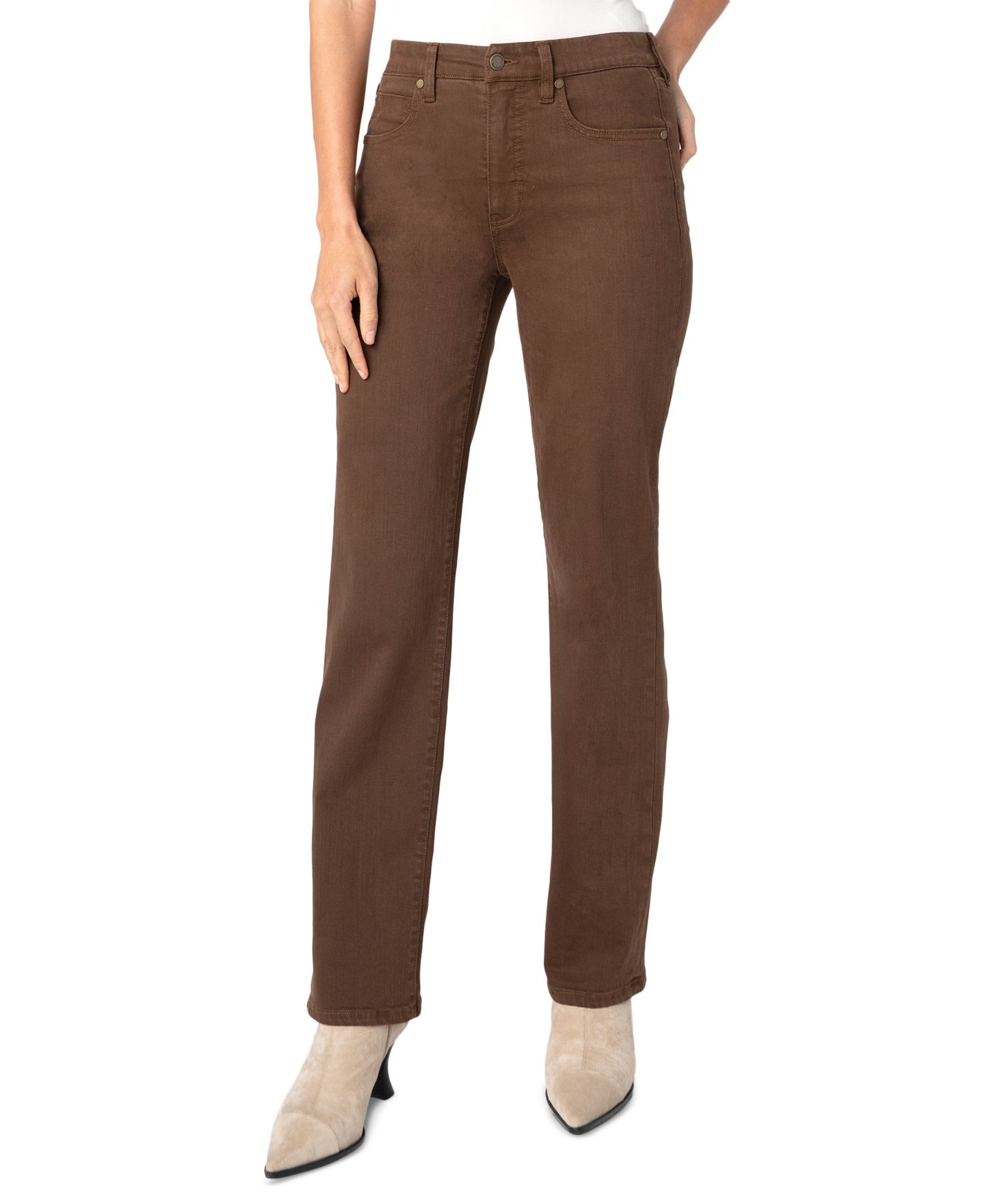 Женские джинсы Liverpool Los Angeles Petite Kennedy Comfort Waist Mid-Rise Straight-Leg, цвет: Коричневый — фото 2