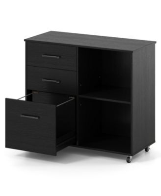 Mobile 3-Drawer Lateral File Cabinet and Rolling Printer Stand with Open Shelves
