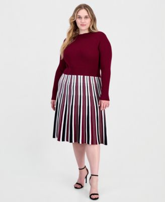 Plus Size Mock-Neck Long-Sleeve A-Line Midi Dress