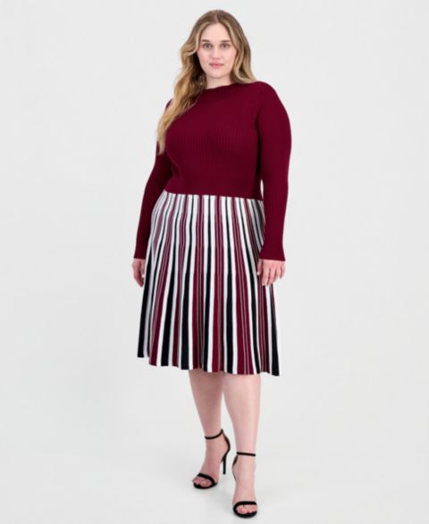 Женское платье Robbie Bee Plus Size Mock-Neck Long-Sleeve A-Line Midi, цвет: Чёрный