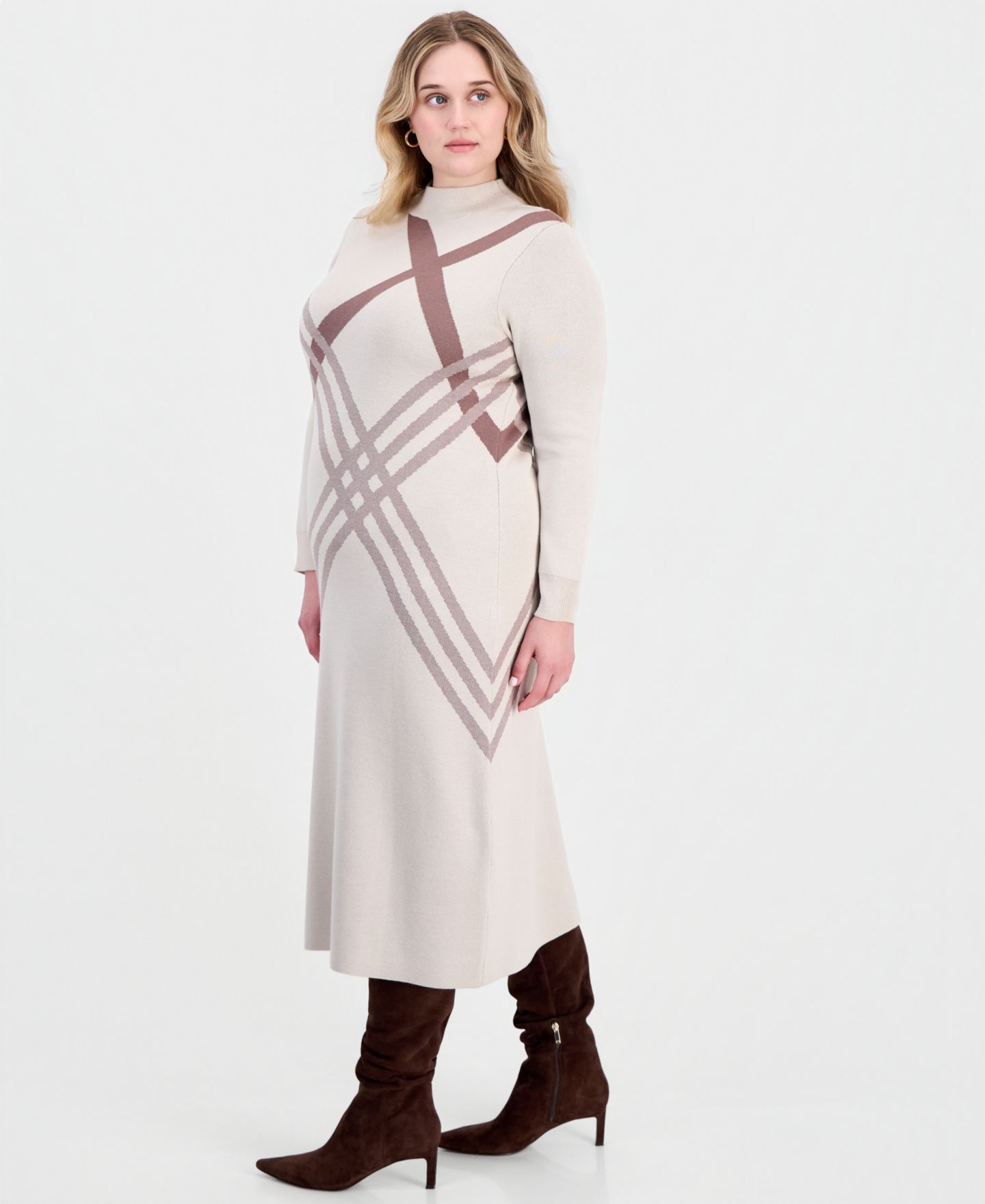 Женское платье Robbie Bee Plus Mock Neck Long-Sleeve Midi, цвет: Кофейный — фото 5