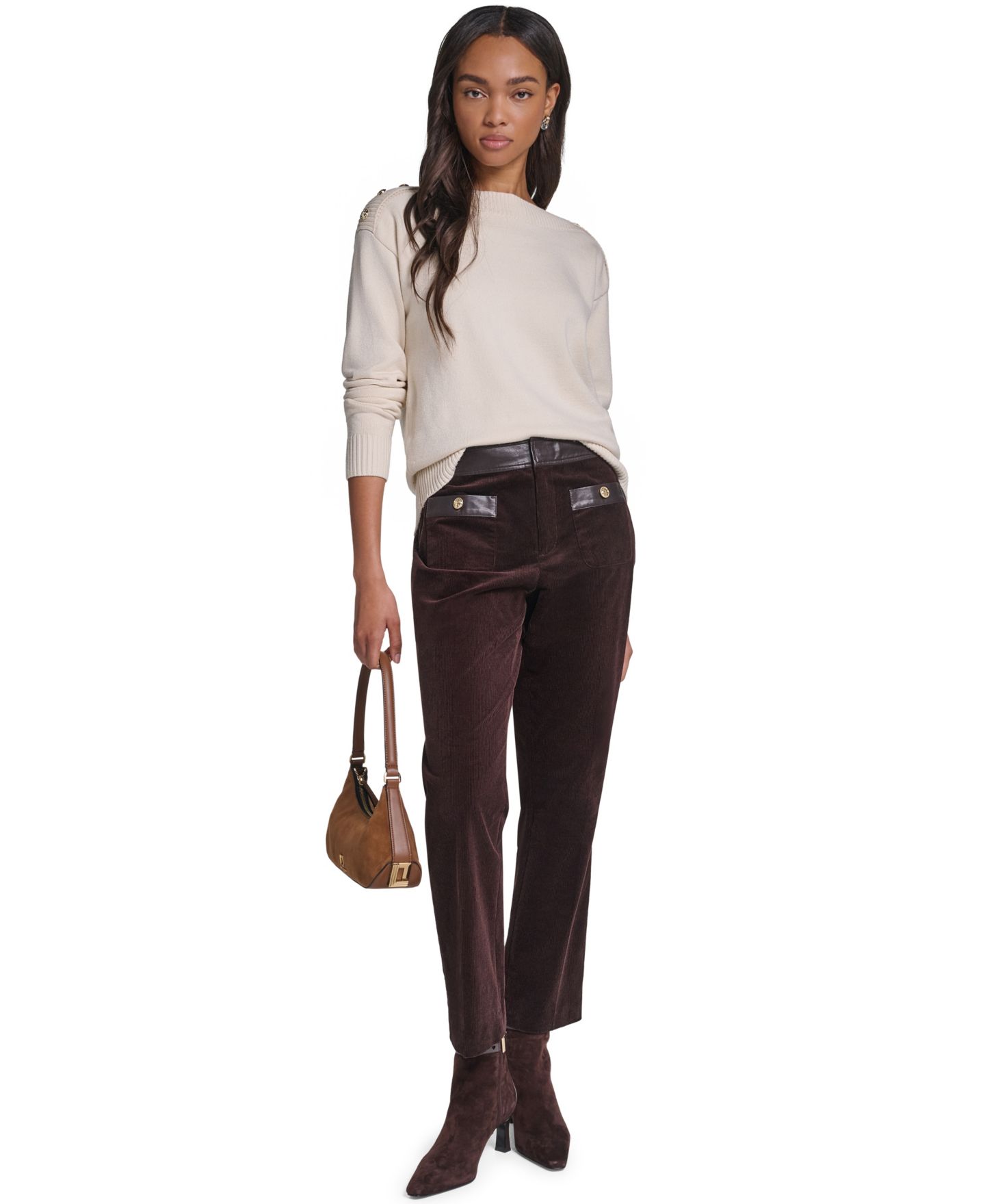 Женские брюки KARL LAGERFELD PARIS High-Waist Straight Corduroy, цвет: Шоколадный — фото 3