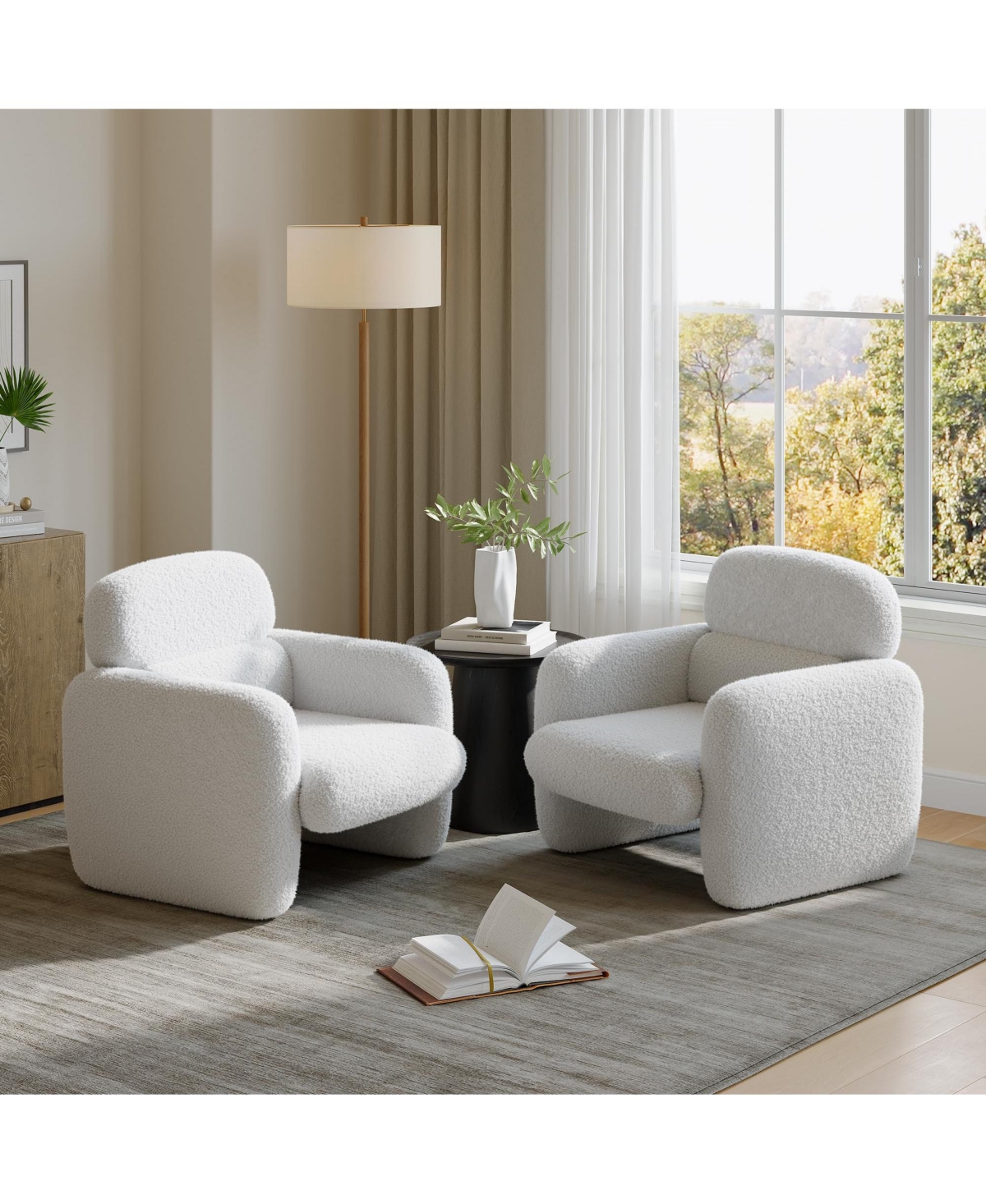 homfan 2 Set of Modern Accent Chair , Pet-Friendly Armchairs with Ergonomic Lumbar Support and Solid Wood Frame, Ideal for Living Room