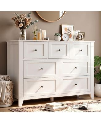 54" Wide 7-Drawer Lacquered Storage Chest, Modern Dresser Organizer with Multiple Drawers, Storage Cabinet for Bedroom and Entryway