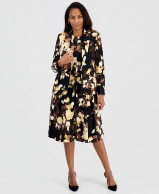 Women's Box-Pleat Sleeveless Dress & Long-Sleeve Printed Scuba Blazer 
