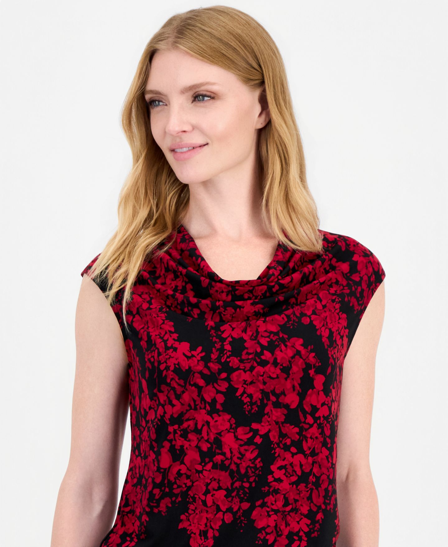 Женский топ Kasper Sleeveless Stretch Jersey Drape Neck Floral Print Cami Top, цвет: Чёрный разноцветный — фото 3