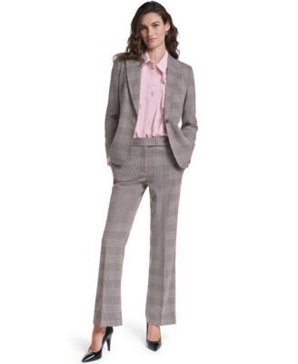 Petite Woven Plaid Lined Blazer & Plaid Flared Pants