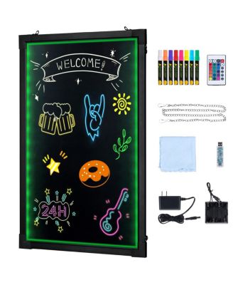LED Message Writing Board  Illuminated Erasable Chalkboard, Neon Menu Sign with 8 Markers and Remote Control