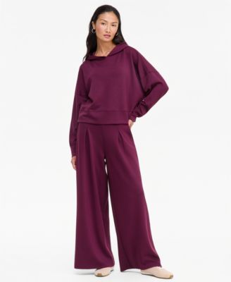 Inc International Concepts Womens Crystal Embellished Hooded Sweatshirt Wide Leg Sweatpants Macys Exclusive In Deep Black