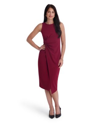 Women's Ruched Side-Twist Sleeveless Midi Dress