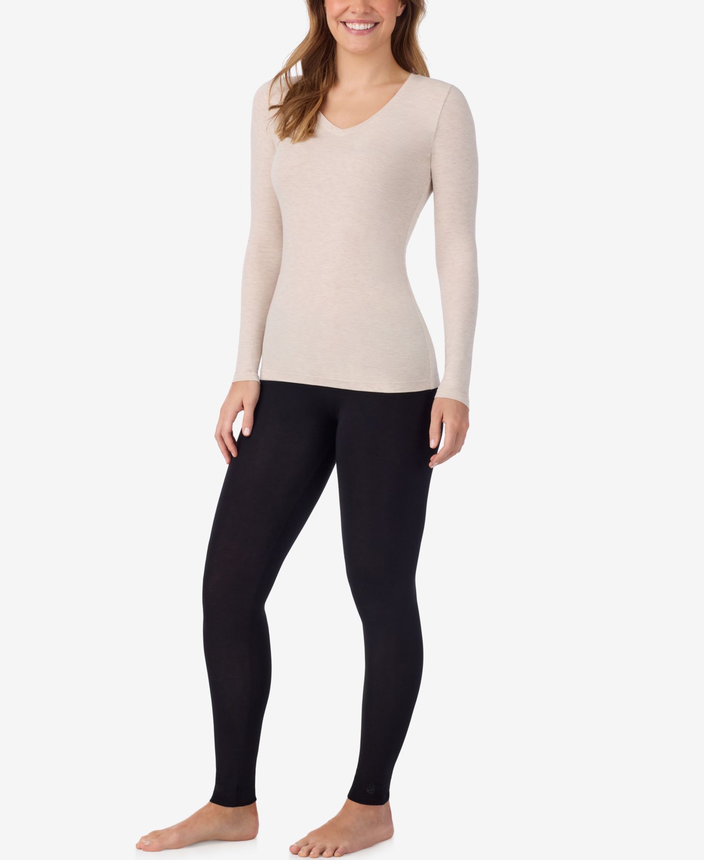 Женский топ Cuddl Duds Softwear with Stretch Long-Sleeve V-Neck Top, цвет: Овсяный меланжевый — фото 2
