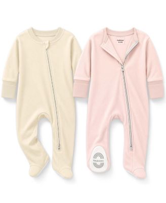 Soothe Sleep N' Play Footed Pajama, 2-Pack Cotton Baby Sleepers 0-9 Months, Soft Newborn Sleepers with Mitten Cuffs