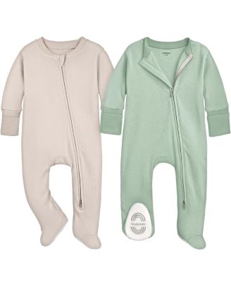 Soothe Sleep N' Play Footed Pajama, 2-Pack Cotton Baby Sleepers 0-9 Months, Soft Newborn Sleepers with Mitten Cuffs