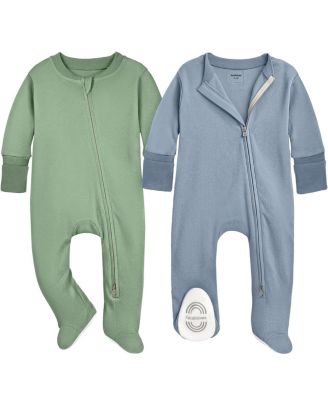 Soothe Sleep N' Play Footed Pajama, 2-Pack Cotton Baby Sleepers 0-9 Months, Soft Newborn Sleepers with Mitten Cuffs