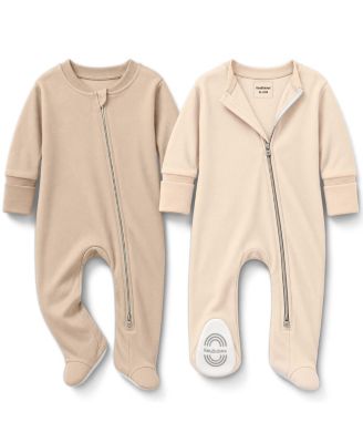 Soothe Sleep N' Play Footed Pajama, 2-Pack Cotton Baby Sleepers 0-9 Months, Soft Newborn Sleepers with Mitten Cuffs