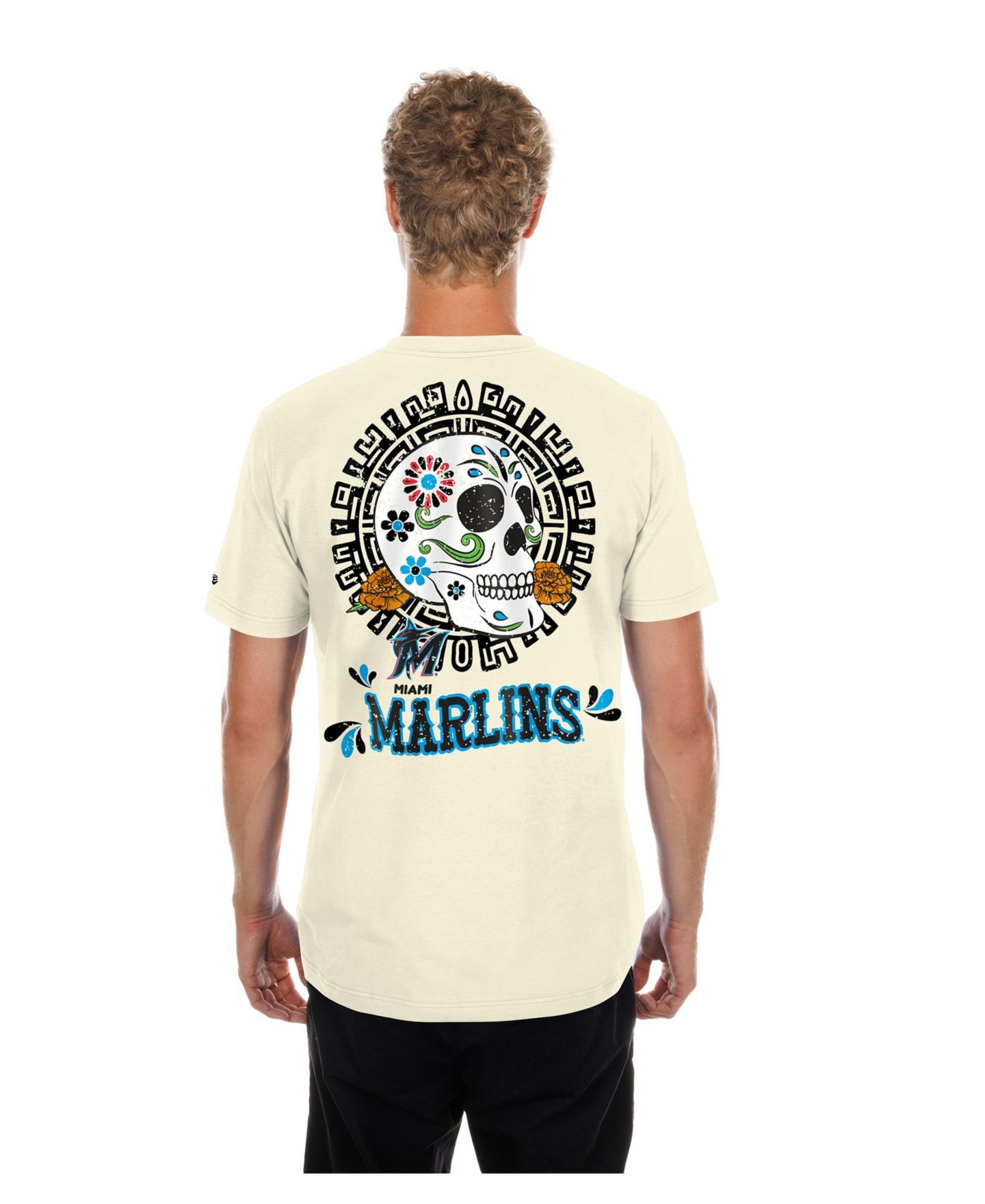 Мужская футболка New Era Natural Miami Marlins Dia de los Muertos Sugar Skull — фото 2
