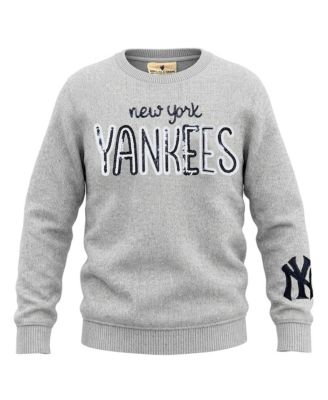 Big Girls Heather Gray New York Yankees Nantucket Sequin Fleece Crewneck Sweatshirt