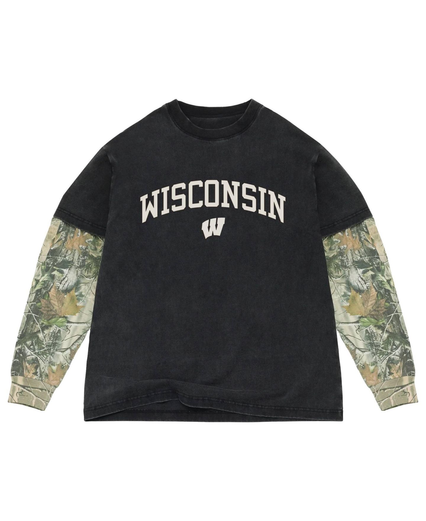 Мужская футболка Uscape Apparel Black/Camo Wisconsin Badgers Back Bay Twofer Heavyweight Long Sleeve — фото 1