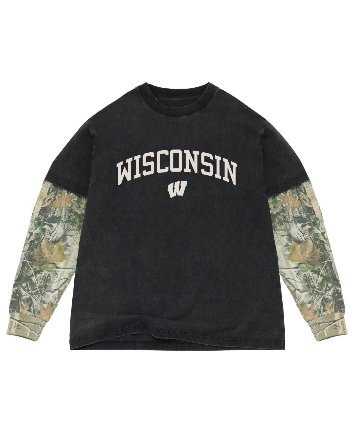 Uscape Apparel Men's Black/Camo Wisconsin Badgers Back Bay Twofer Heavyweight Long Sleeve T-Shirt - Black, Camo