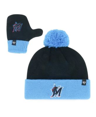 Toddler Black Miami Marlins Bam Cuffed Knit Hat with Pom & Mittens Set