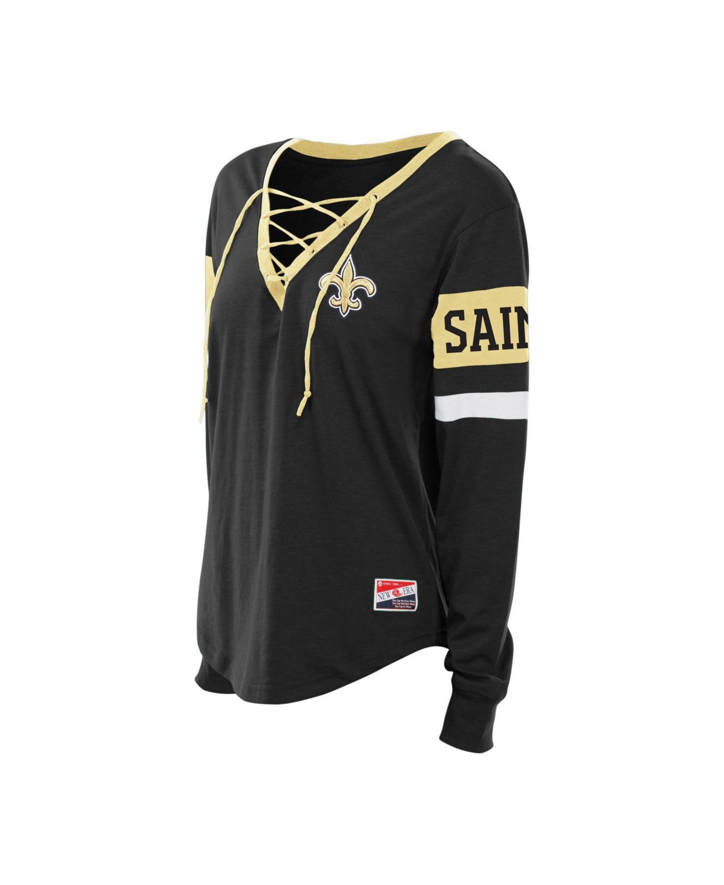 Женская футболка New Era Plus Size New Orleans Saints Throwback Lace-Up Long Sleeve — фото 2