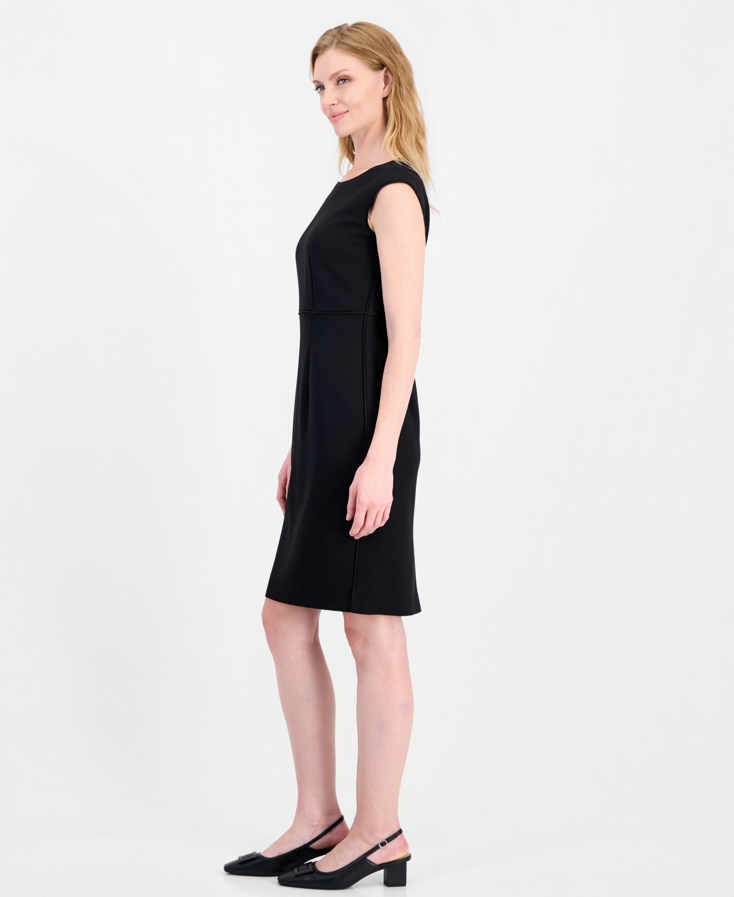 Женское платье Kasper Sleeveless Crepe Satin Piping Sheath, цвет: Чёрный — фото 4