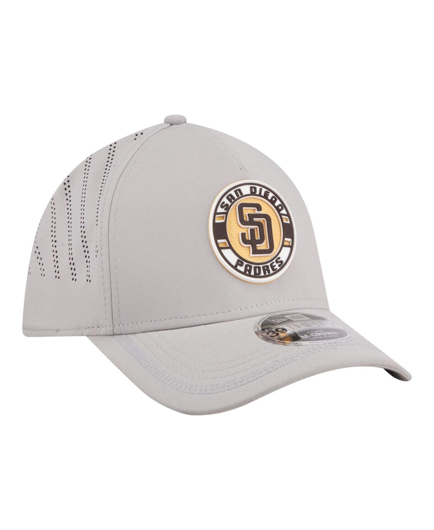 Мужская кепка New Era Gray San Diego Padres Patch 39THIRTY A-Frame M-Crown Perforated Flex Hat — фото 3