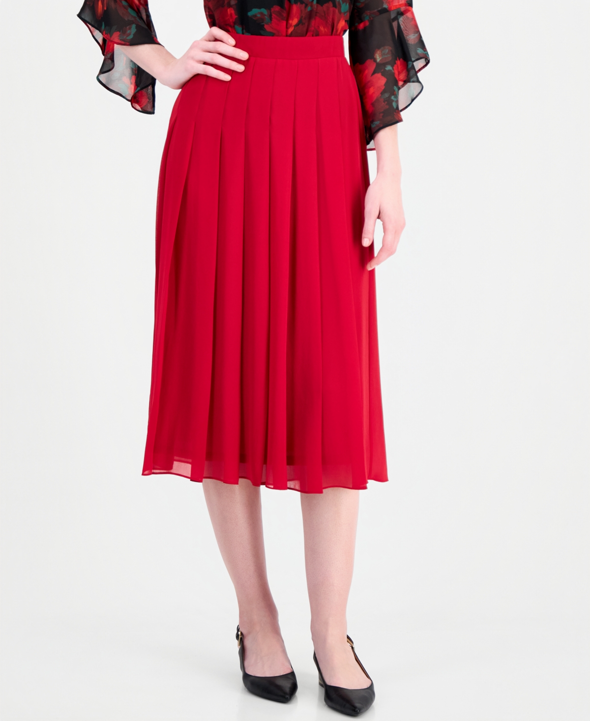 Kasper Women's Pleated Midi Skirt In Fire Red
