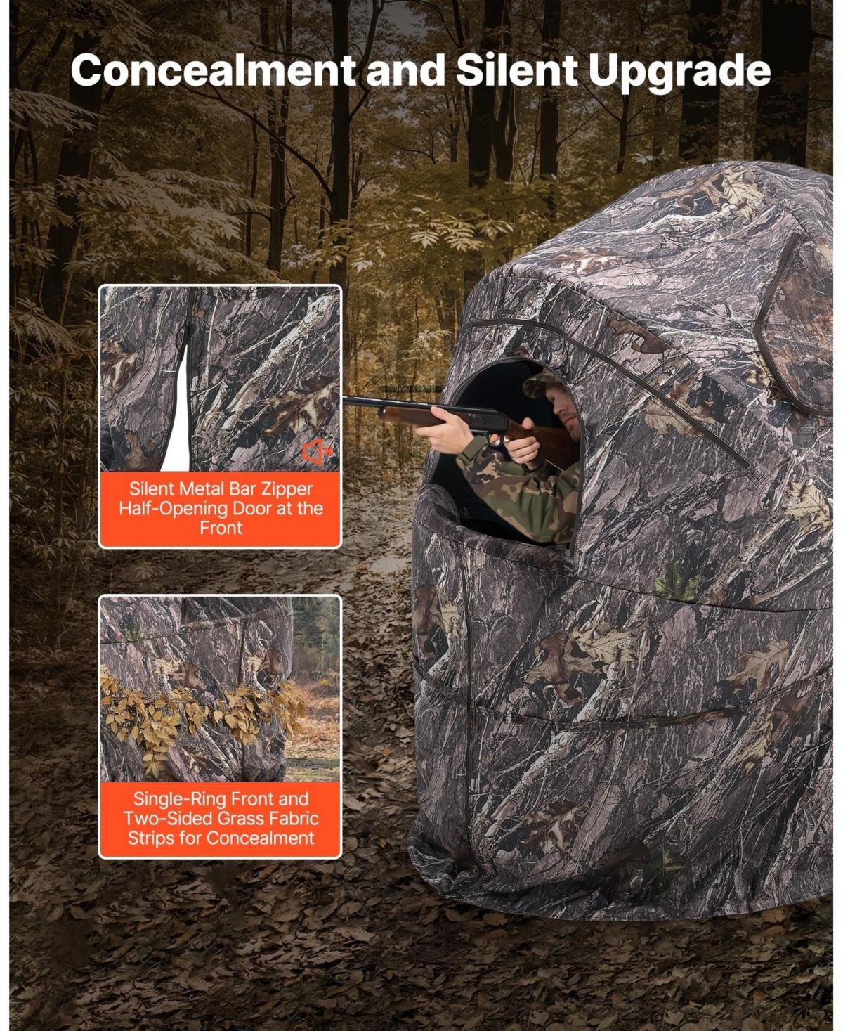 Sugift Single Person Hunting Blind Portable Concealed Shelter with Silent Zipper Door