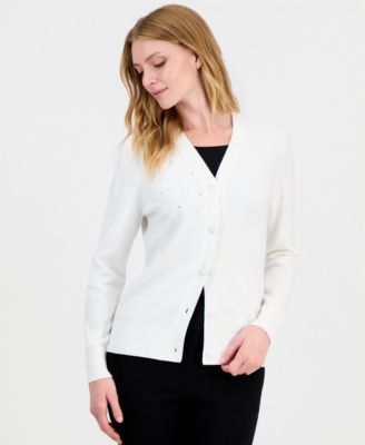Women's Long-Sleeve Floral Lace-Applique Button-Up Cardigan