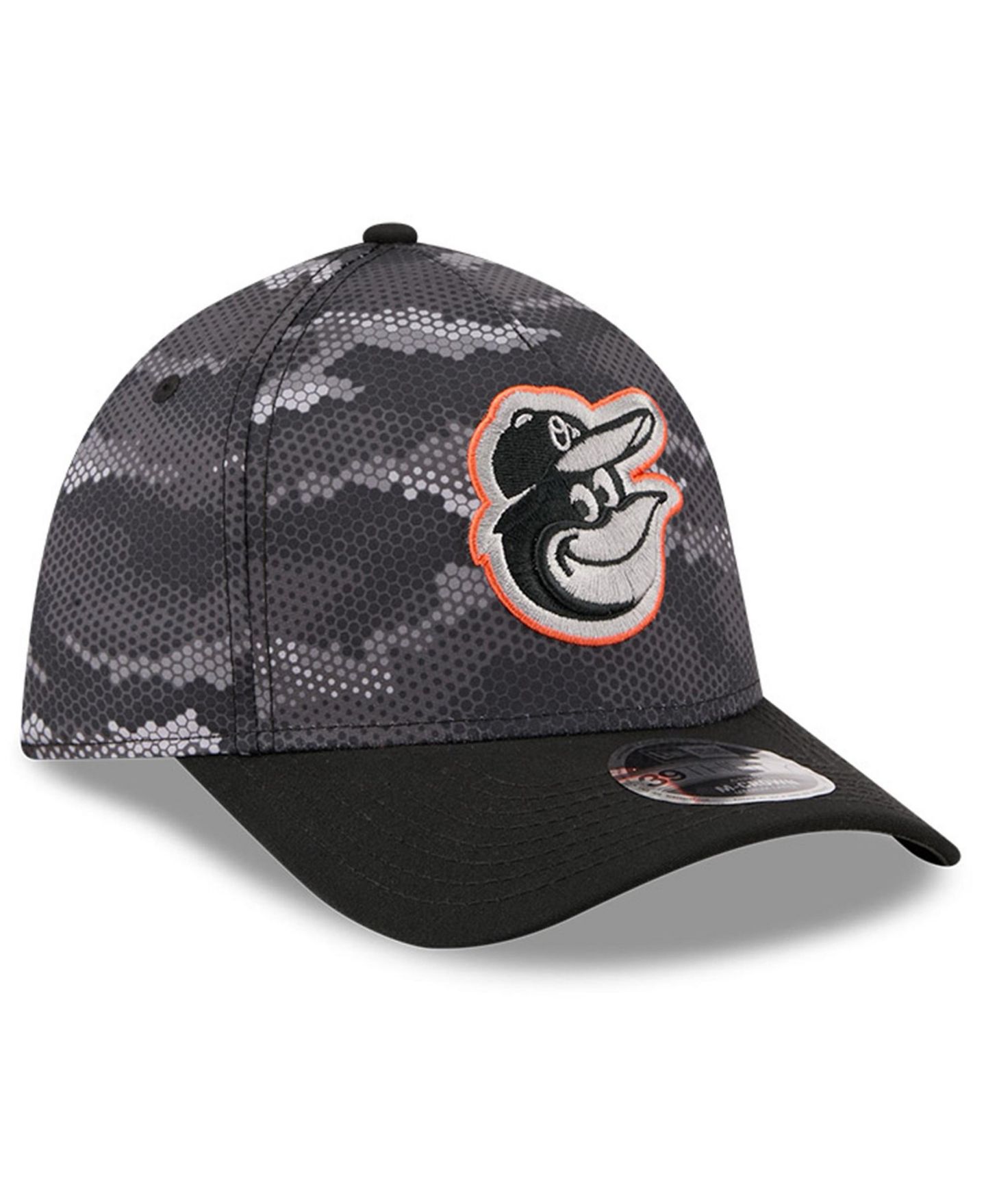 Мужская кепка New Era Black Baltimore Orioles Camo 39THIRTY A-Frame Flex Hat — фото 3