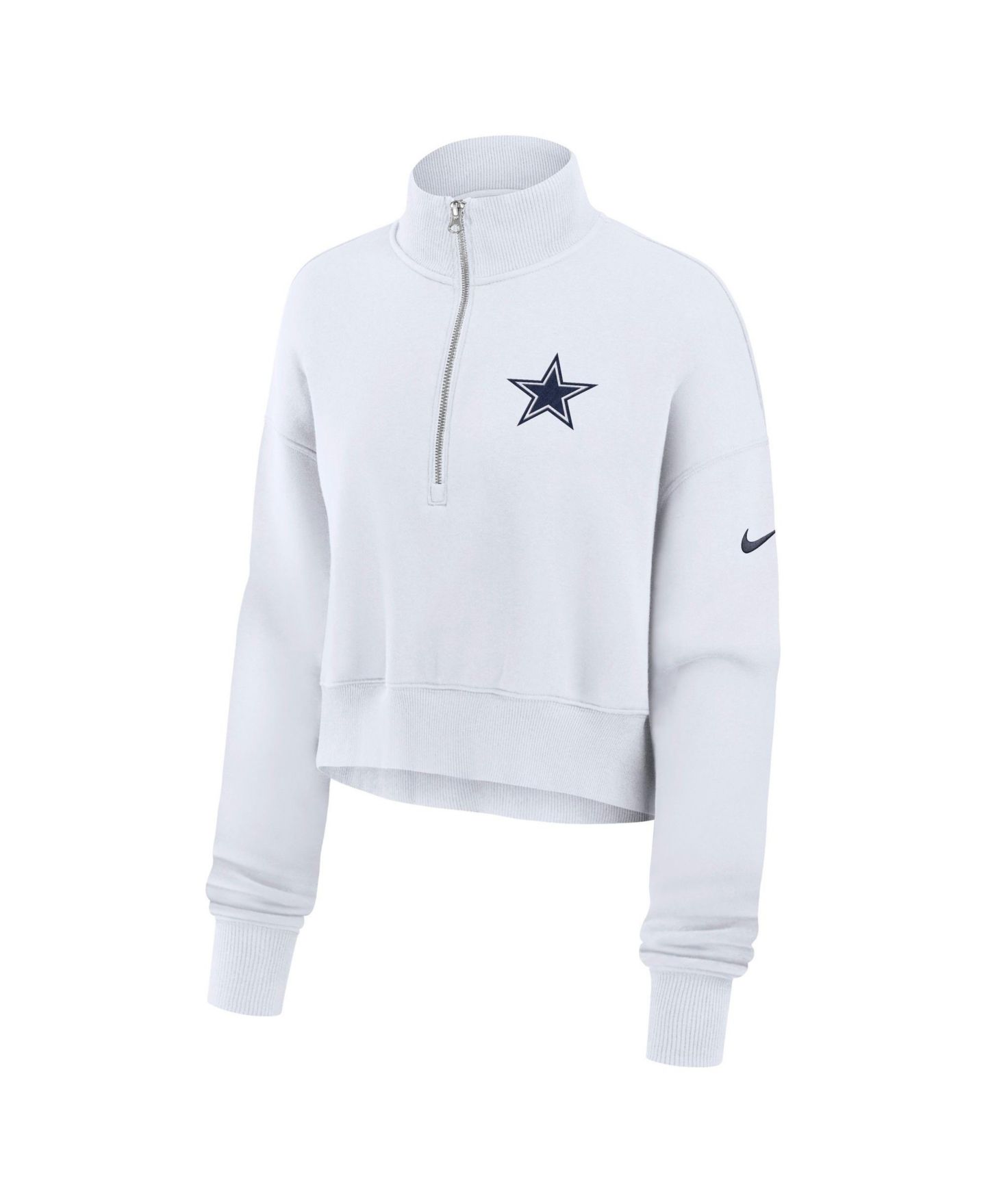 Женский свитшот Nike White Dallas Cowboys Oversized Phoenix Fleece Cropped Quarter-Zip — фото 2
