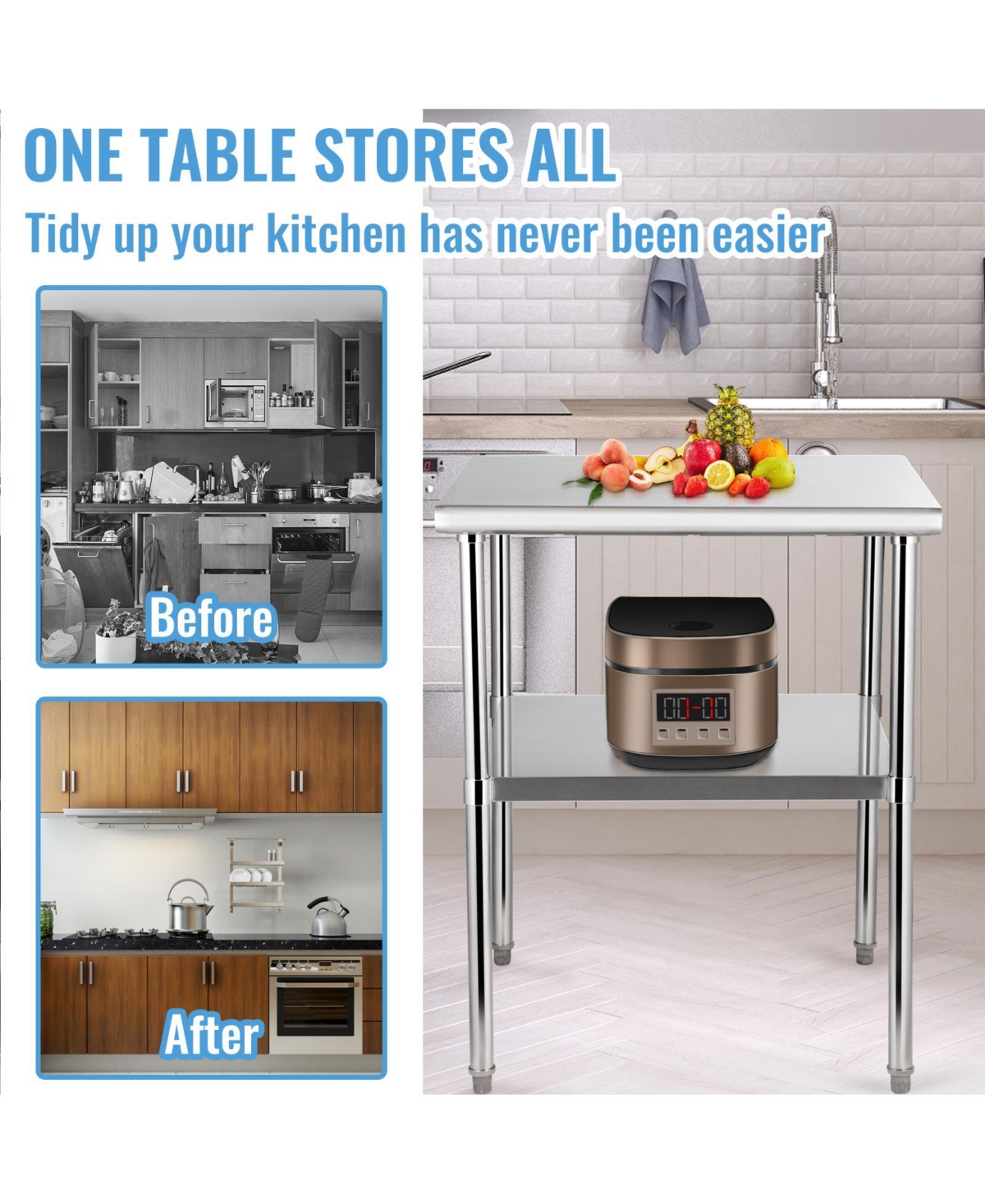 Hongge Heavy Duty Stainless Steel Prep Table 30 x 30 x 36 in Supporting 800 lbs with Adjustable Undershelf