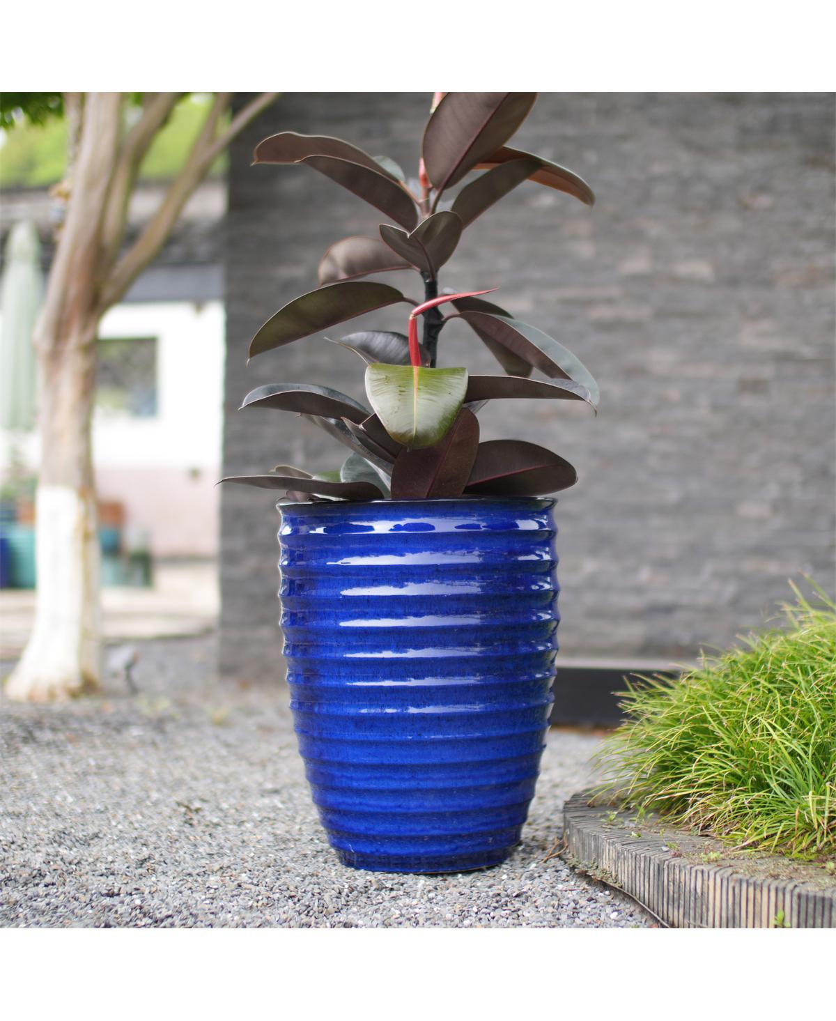 Yobtop Sapphire Ceramic Planter - 17 Inch Handmade Flower Pot, Breathable Clay, Indoor and Outdoor Use for Monstera and Fiddle Leaf Fig, 1 Piece