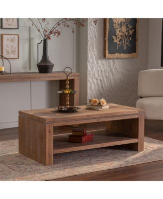 47.24" Rustic 2-Tier Rectangle Coffee Table - Solid Wood and MDF Farmhouse Coffee Table